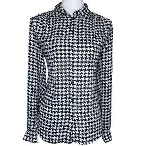 H&M Women's Houndstooth Long Sleeve Collared Button Down Blouse Top Small